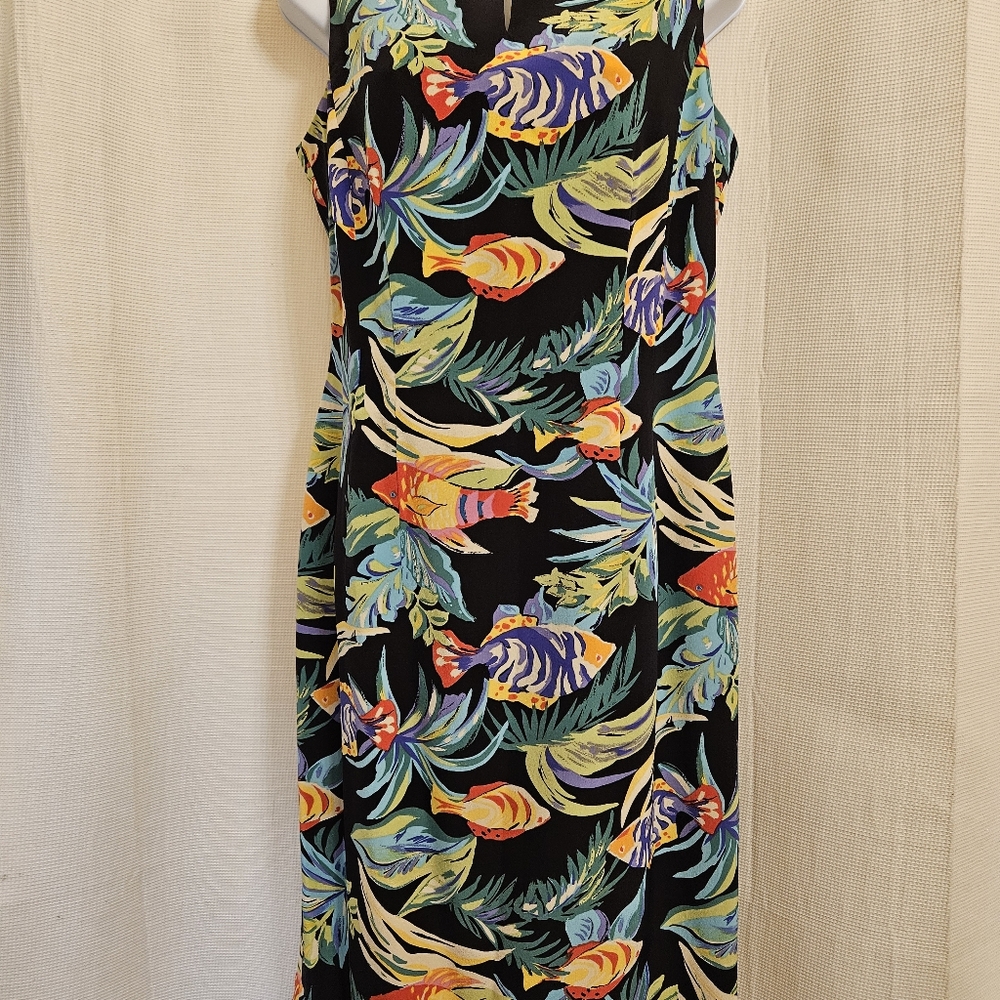 Maggy London Womens Sleeveless 100% Silk Dress Multicolored Tropical Fish BB24